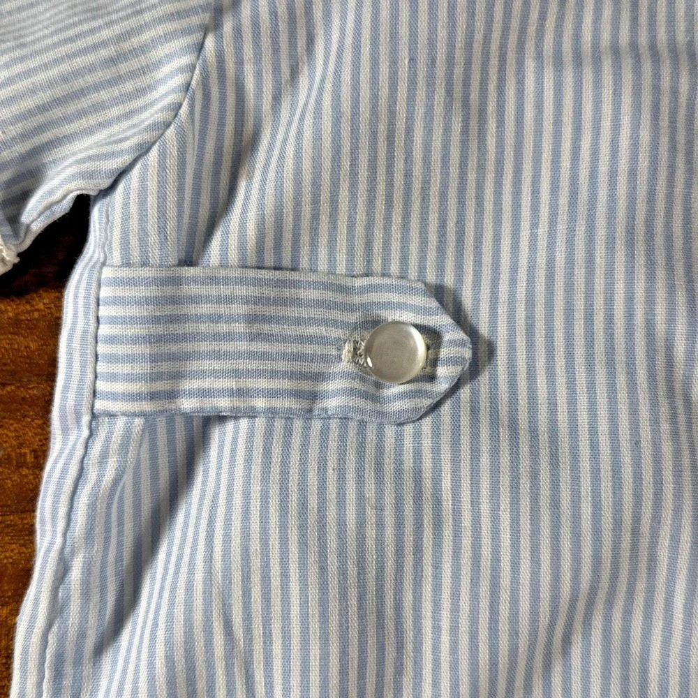 Vintage Jayne Copeland Baby Boy Romper 6M Blue Pinstripe Balloon Peter Pan Colla